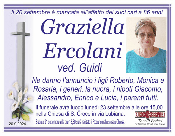 manifesto funebre di Graziella Ercolani