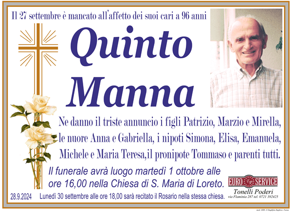 manifesto funebre di Quinto Manna