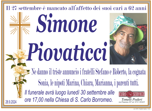 manifesto funebre di Simone Piovaticci