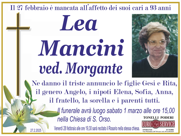 manifesto funebre di Lea Mancini