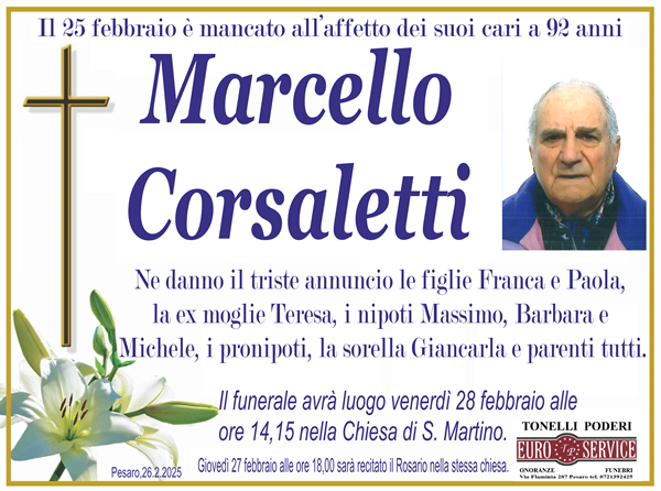 manifesto funebre di Marcello Corsaletti