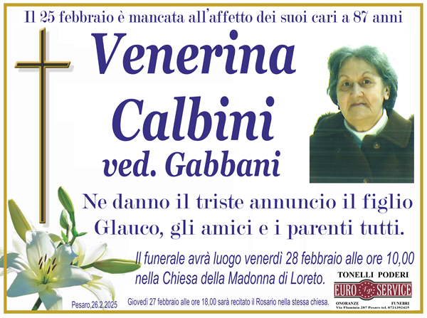 manifesto funebre di Venerina Calbini