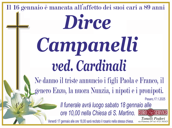 manifesto funebre di Dirce Campanelli