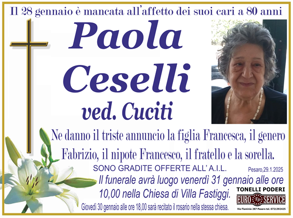 manifesto funebre di Paola Ceselli