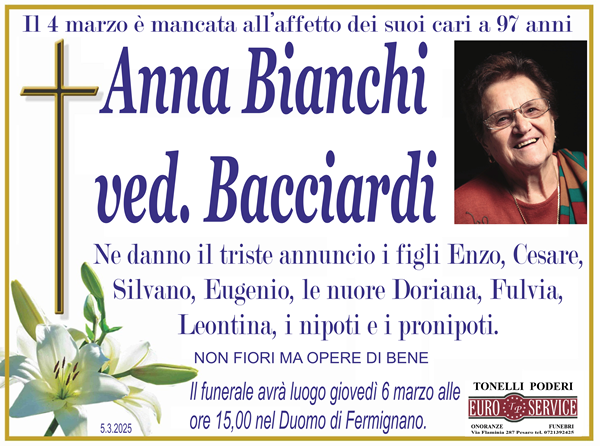 manifesto funebre di Anna Bianchi