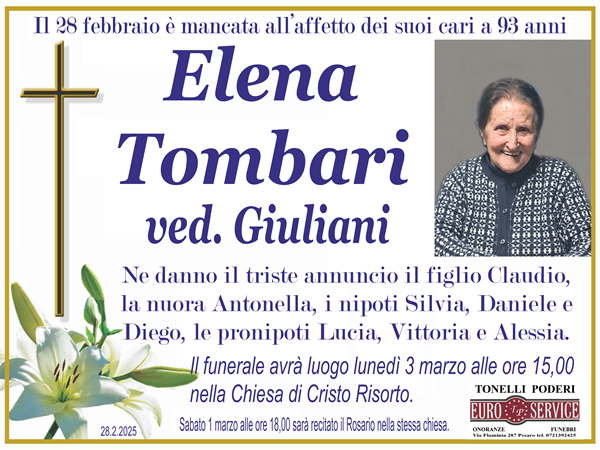 manifesto funebre di Elena Tombari