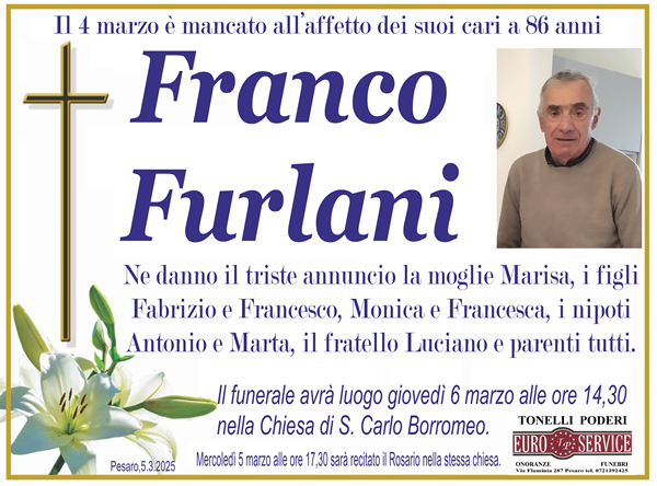 manifesto funebre di Franco Furlani